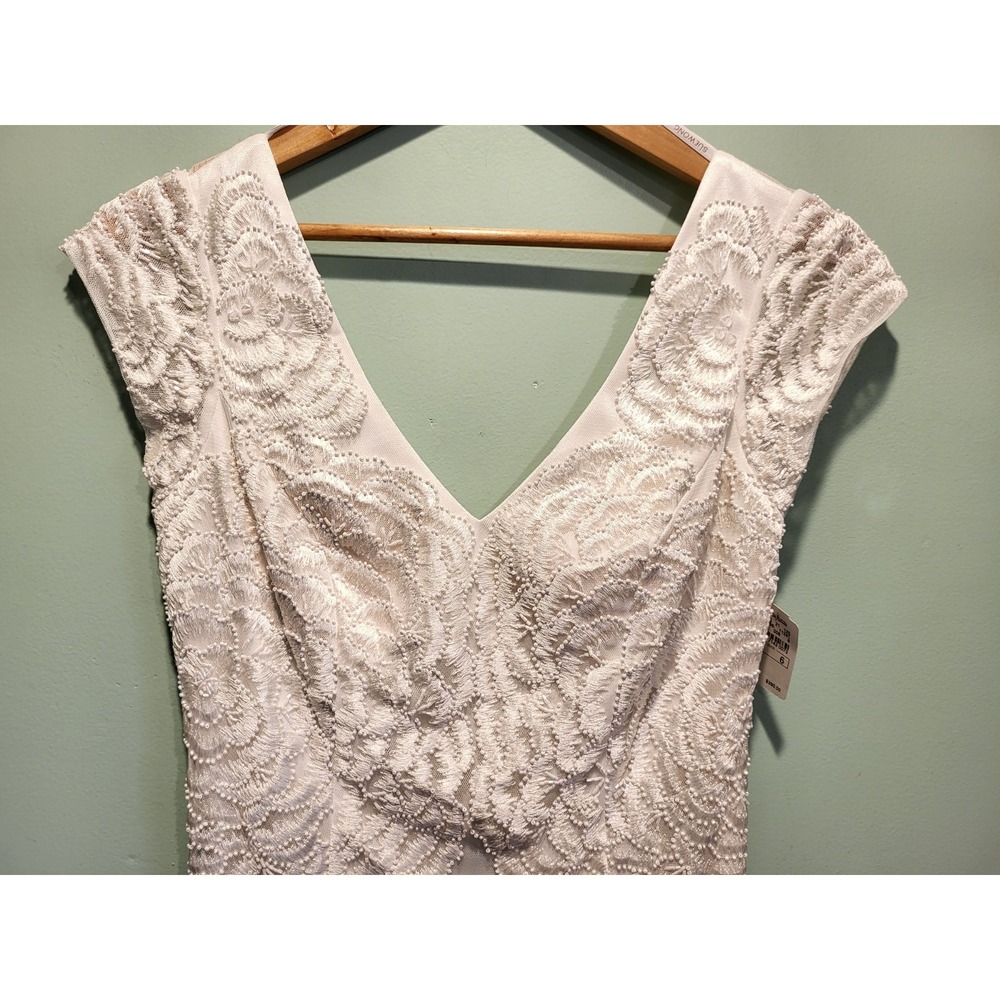 New Sue Wong Nocturne Ivory White Floral Beaded Backless Cap Sleeve Dress Sz 8 - Picture 2 of 11